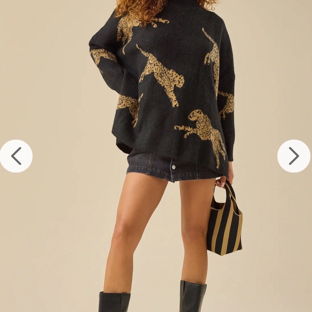 Altar'd State Black Sweater with Gold Leopard Motif- Raven Leopard Sweater - Picture 2 of 8